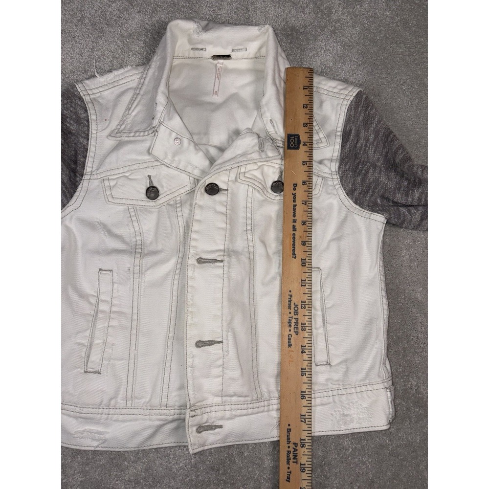 Free People Women's Cotton Denim Jean Woven Knit Sleeves Jacket White Gray‎ Xs - Picture 4 of 6